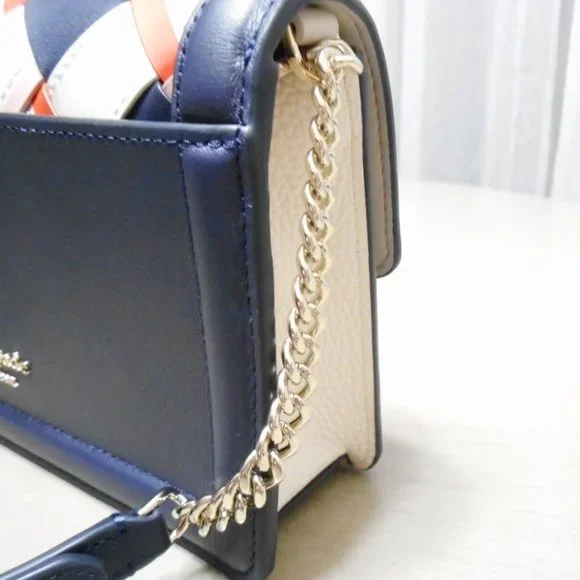 Kate Spade Knott Woven Flap Crossbody in Blue with Silver Chain - Picture 3 of 5